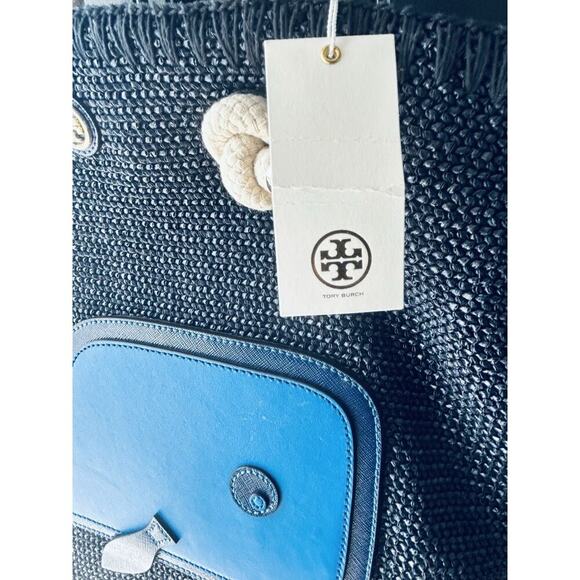 NWT Tory Burch Knotted Whale Tote Navy Blue Handbag Beach Pool Vacation Bag Rare - Picture 13 of 16